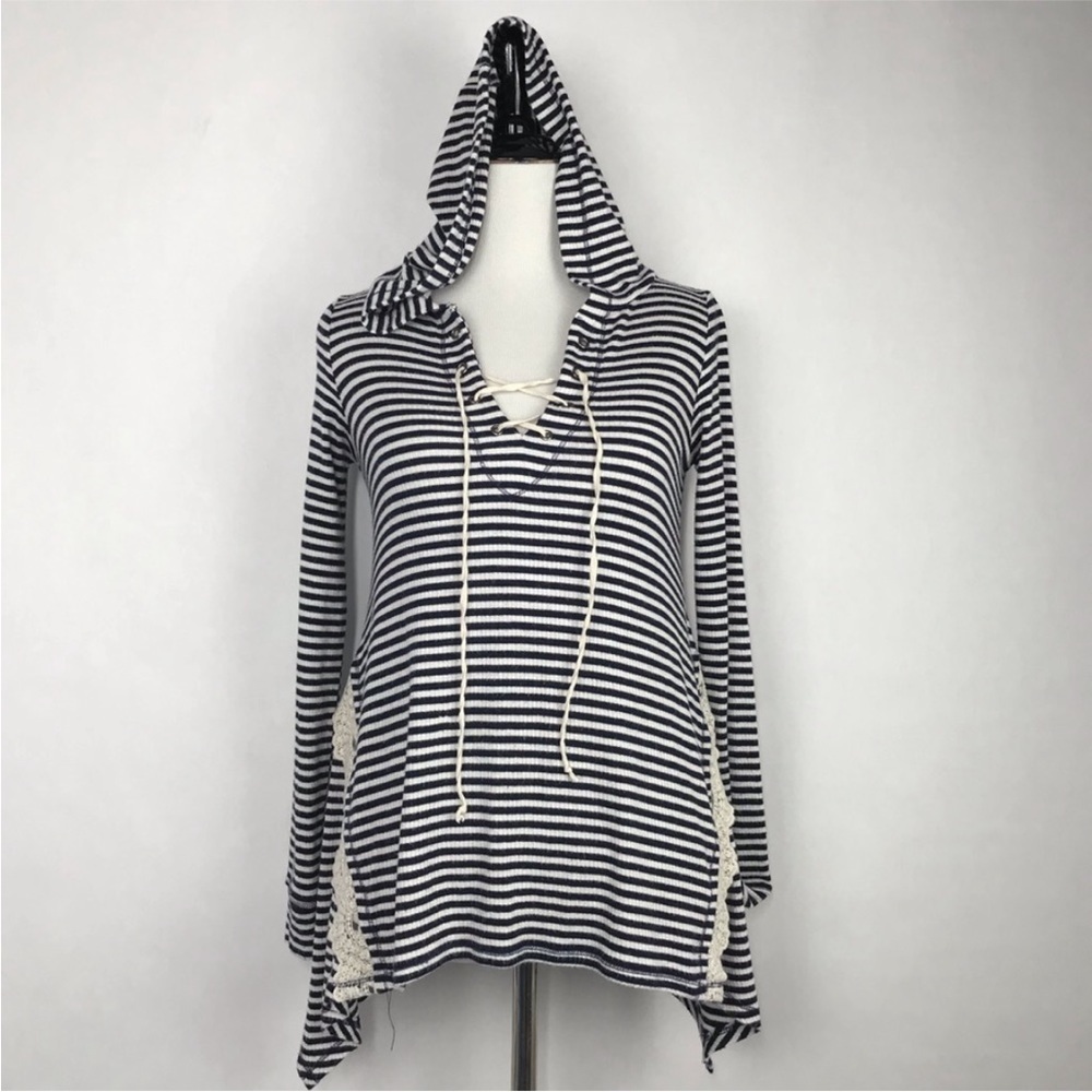 Jolt Stripes Blue White Size XS Long Sleeve Women’s Hooded Pullover